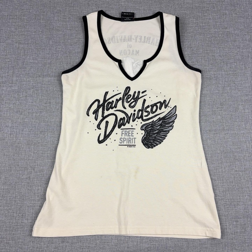 Harley-Davidson Tank Top Womens S White Scoop Neck Free Spirit Graphic Biker